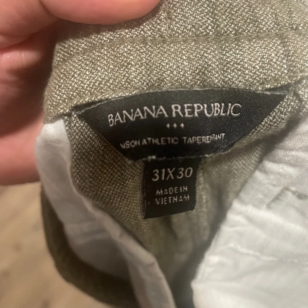 Banana Republic Mason Athletic Tapered Linen Cotton Pants Mens 31x30 Olive Brown